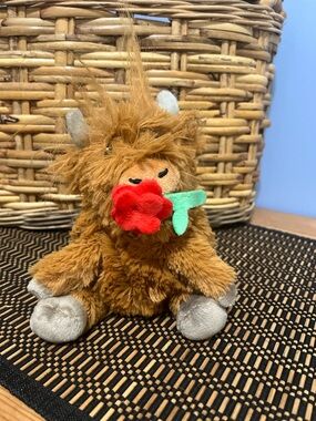 Plush Highland Cow Toy with Red Flower - Kids Toys
